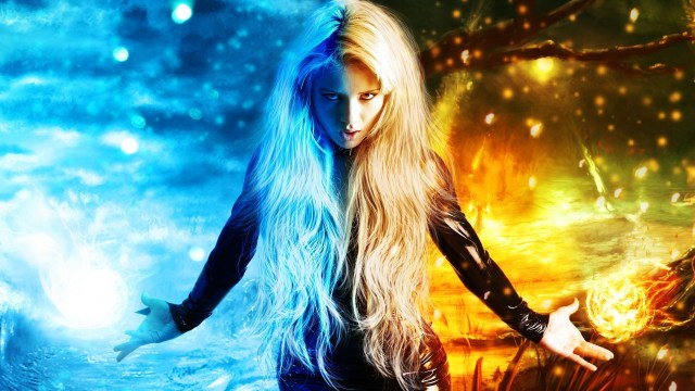 A girl half in ice and half in fire.